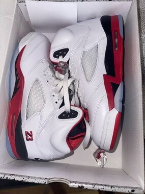 Jordan Kids White, Red, and Black Basketball Sneakers